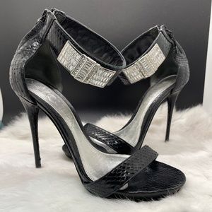 Alexander McQueen Python Snakeskin Stiletto Sandals Heels Crystal Strap Shoes